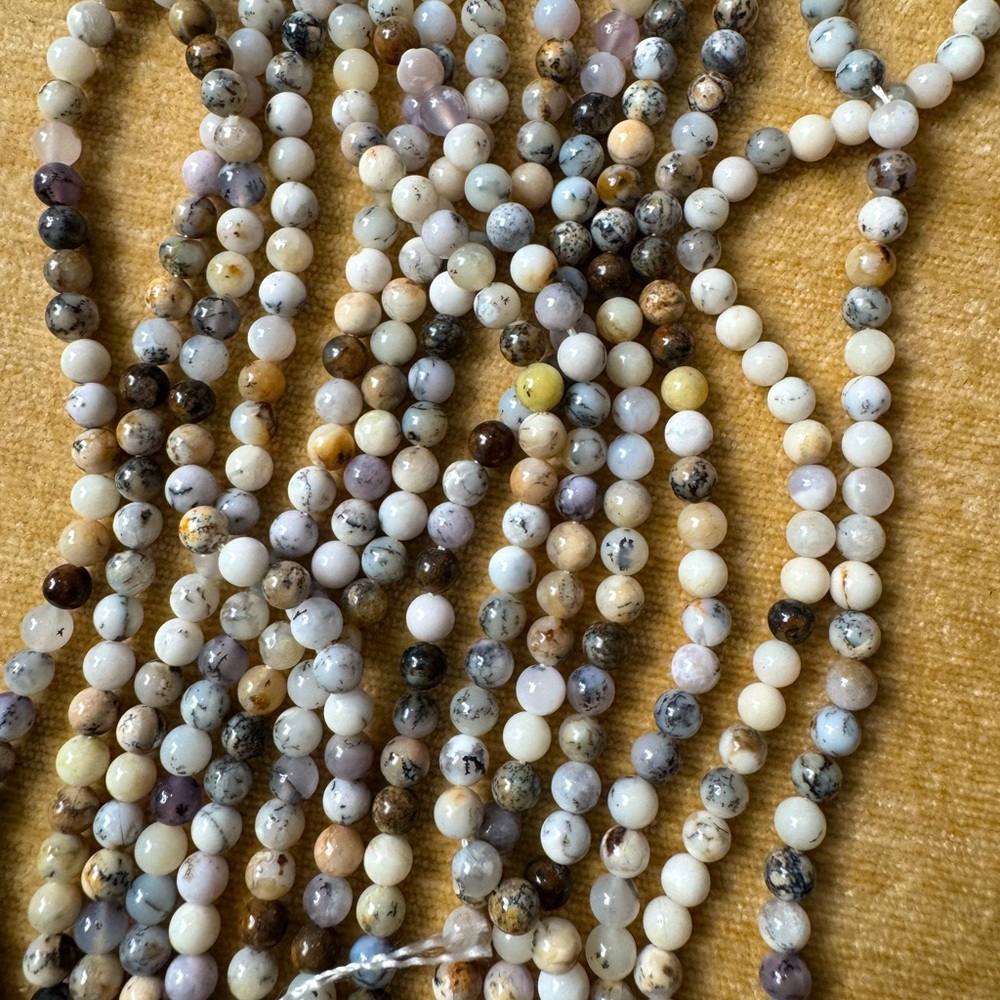 3 15” STRANDS OF DENDRITIC WHITE OPAL GEMSTONE 6MM ROUND BEADS